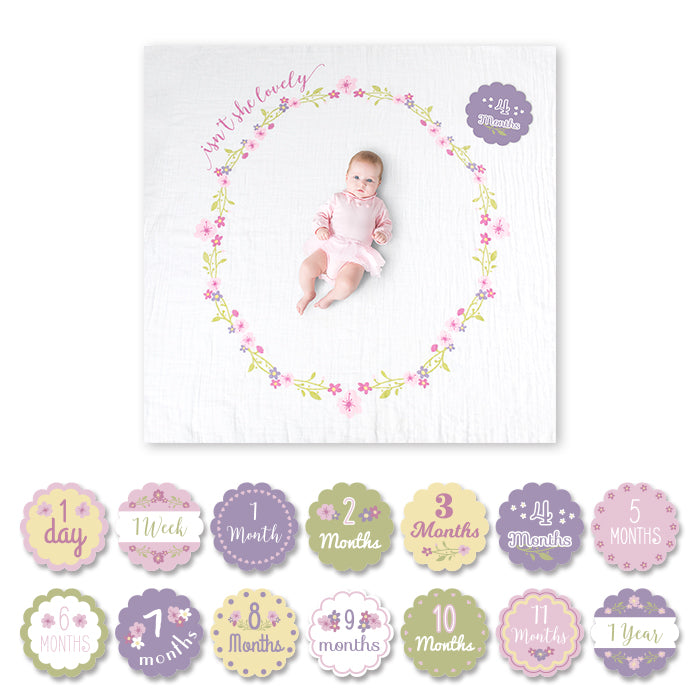 lulujo - First Year Kit - Milestone Swaddle + 14 Cards - &