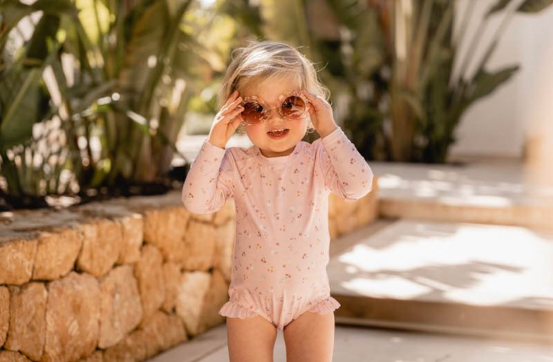 Little Dutch - Swimsuit Long Sleeves Ruffles Little Pink Flowers UPF 50+ - Swanky Boutique