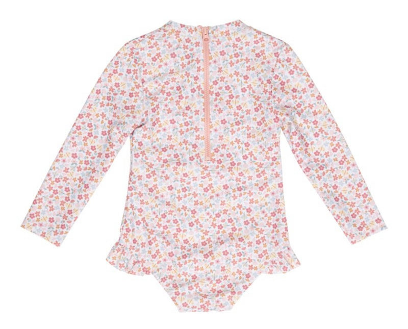Swimsuit, Long Sleeves Ruffles - Summer Flowers (UPF 50+) Various Sizes