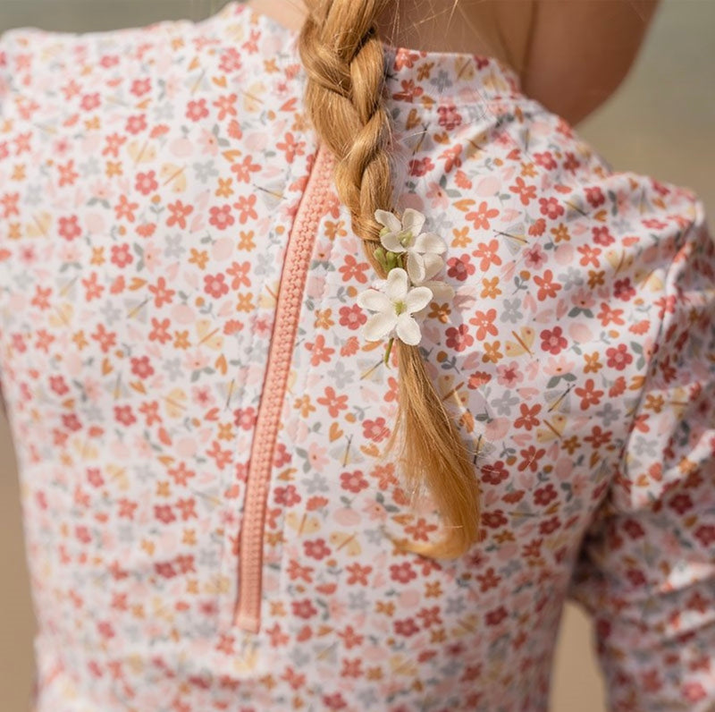 Swimsuit, Long Sleeves Ruffles - Summer Flowers (UPF 50+) Various Sizes