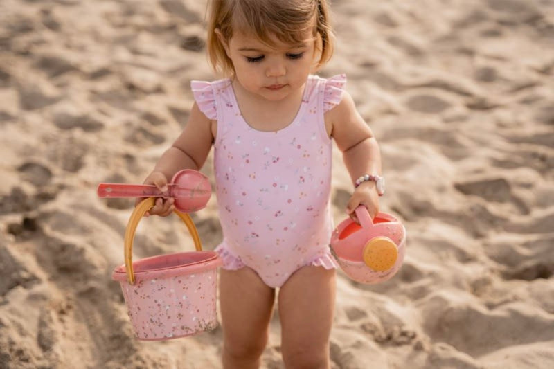 Little Dutch - Swimsuit Short Sleeves Ruffles Little Pink Flowers UPF 50+ - Swanky Boutique