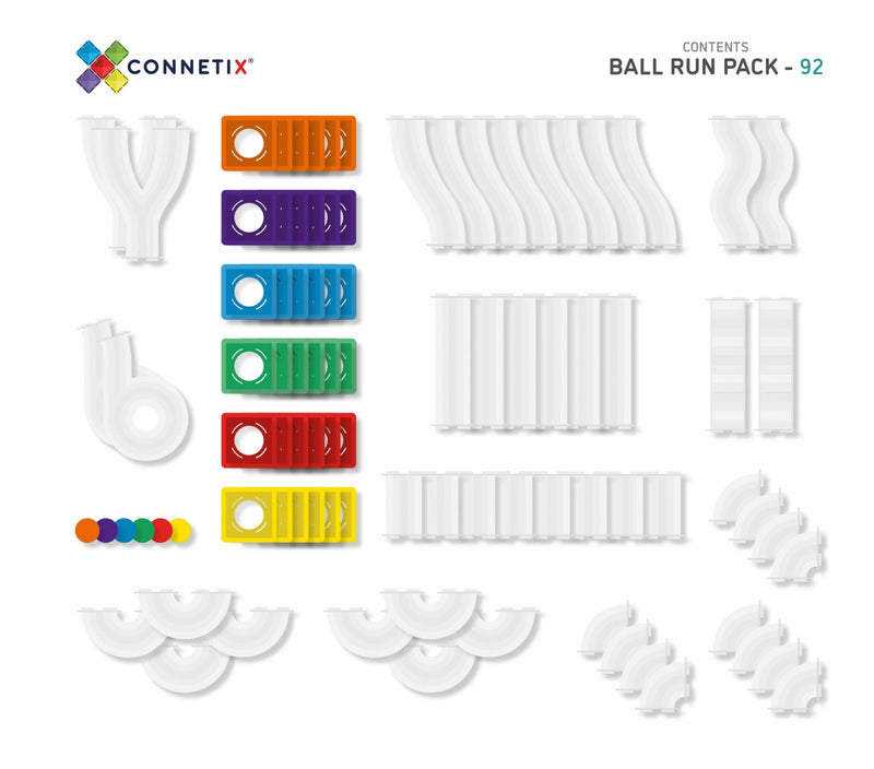 Magnetic Tiles, Rainbow - Ball Run Pack (92 Pieces)