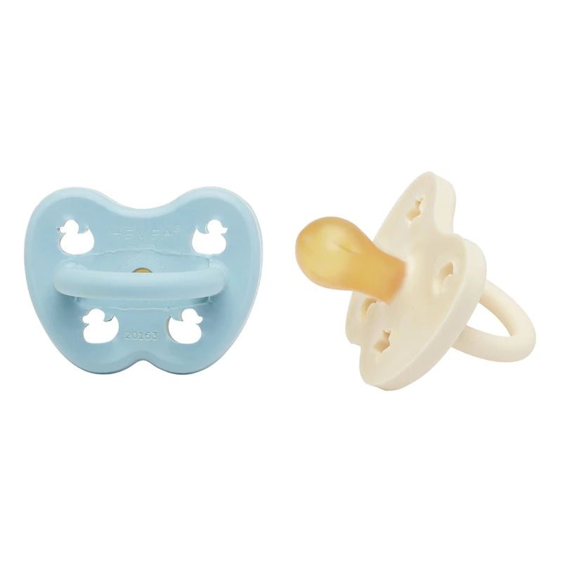 hevea - pacifiers 2 pack round 0-3 months baby blue & milky white - swanky boutique malta