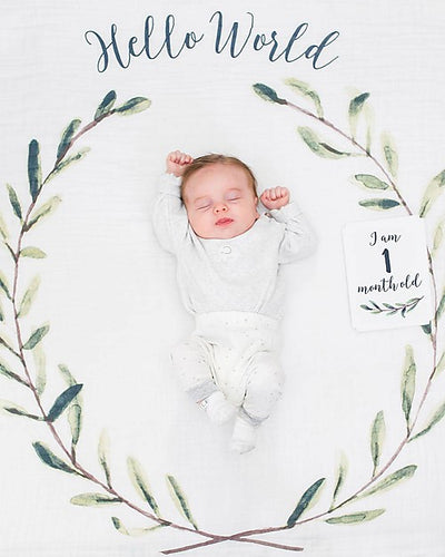 lulujo - First Year Kit - Milestone Swaddle + 14 Cards - 'Hello World' - swanky boutique malta