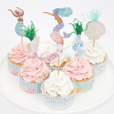 Cupcake Kit (Set of 24 Toppers & 24 Cupcake Cases) - Mermaid