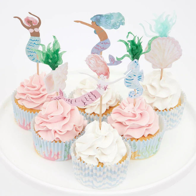 meri meri - cupcake kit set of 24 toppers & 24 cupcake cases mermaid - swanky boutique malta