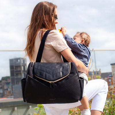 Changing Bag, Pippa Vegan Leather Convertible Backpack - Black