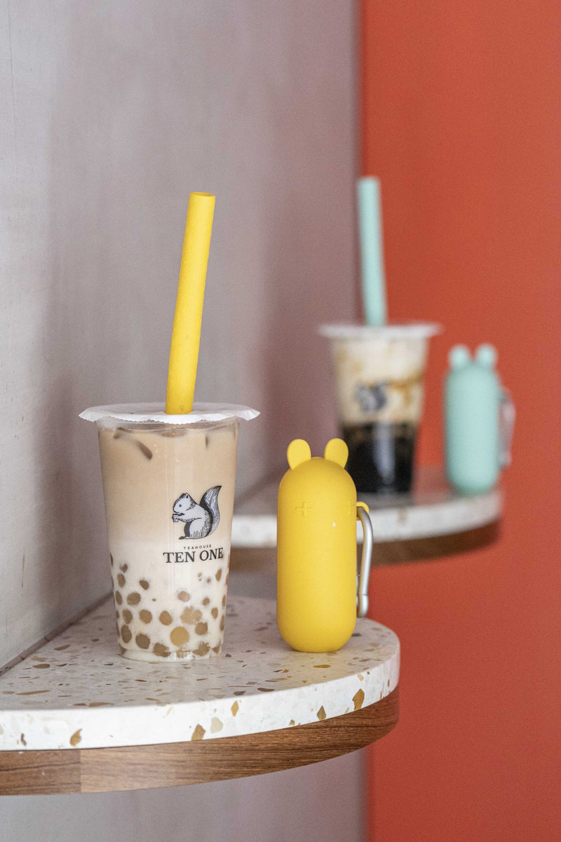 We Might Be Tiny - Straw Extra Wide + Travel Keepie Silicone Bunny Yellow - Swanky Boutique