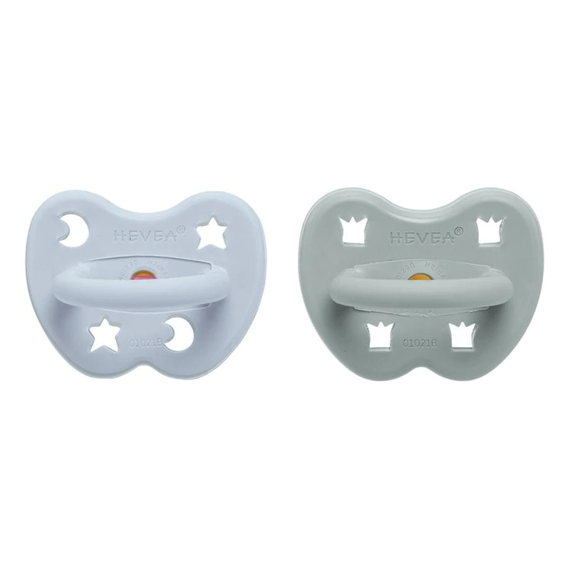 hevea - pacifiers 2 pack round 3-36 months cottage blue & gorgeous grey - swanky boutique malta
